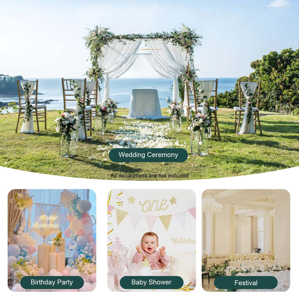 3m Adjustable Gold Square Wedding Arch Stand with Base, Heavy Duty Metal Backdrop Frame for Ceremony Party Decoration