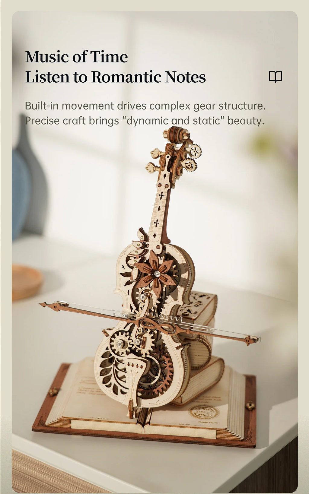 Robotime ROKR Magic Cello Mechanical Music Box, 3D Wooden Puzzle Kit
