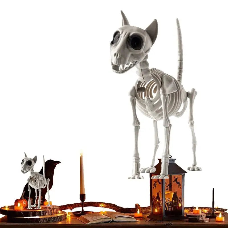 Halloween Skeleton Hound Statue, Spooky Animal Skeleton Decor