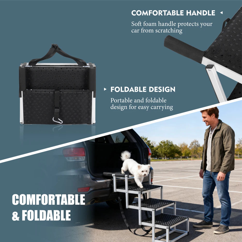 Lightweight Sturdy Foldable Dog Ramp Reinforced Non-Slip Pet Dog Stairs 250lbs Heavy Duty Load Capacity Portable Pet Access Ladder for Cars SUVs