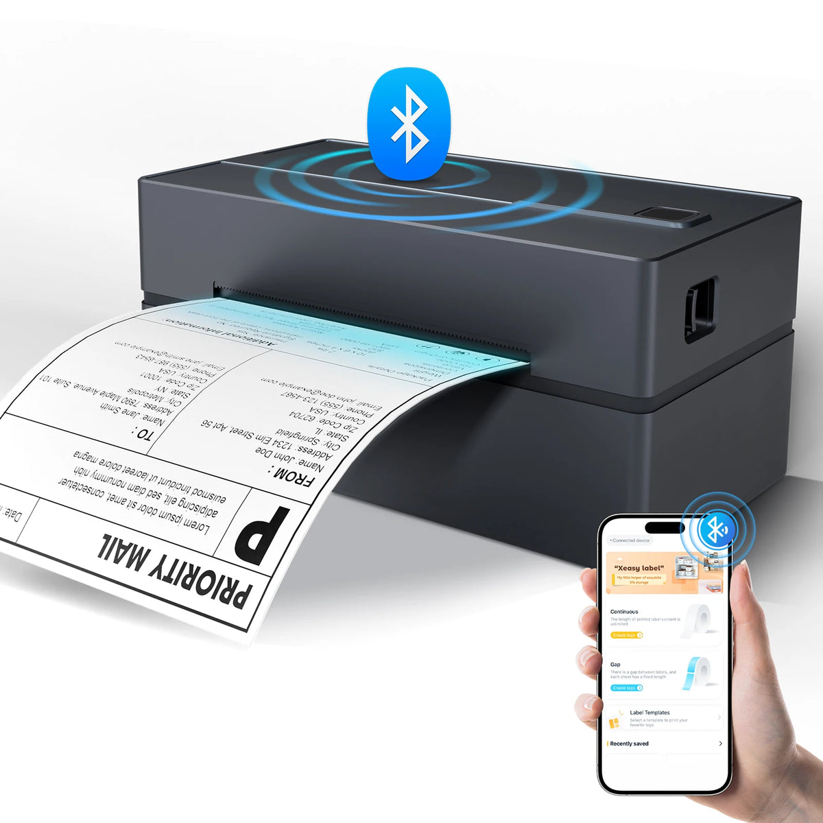Portable Bluetooth Thermal Label Printer for 4x6 Shipping Labels, 203 DPI