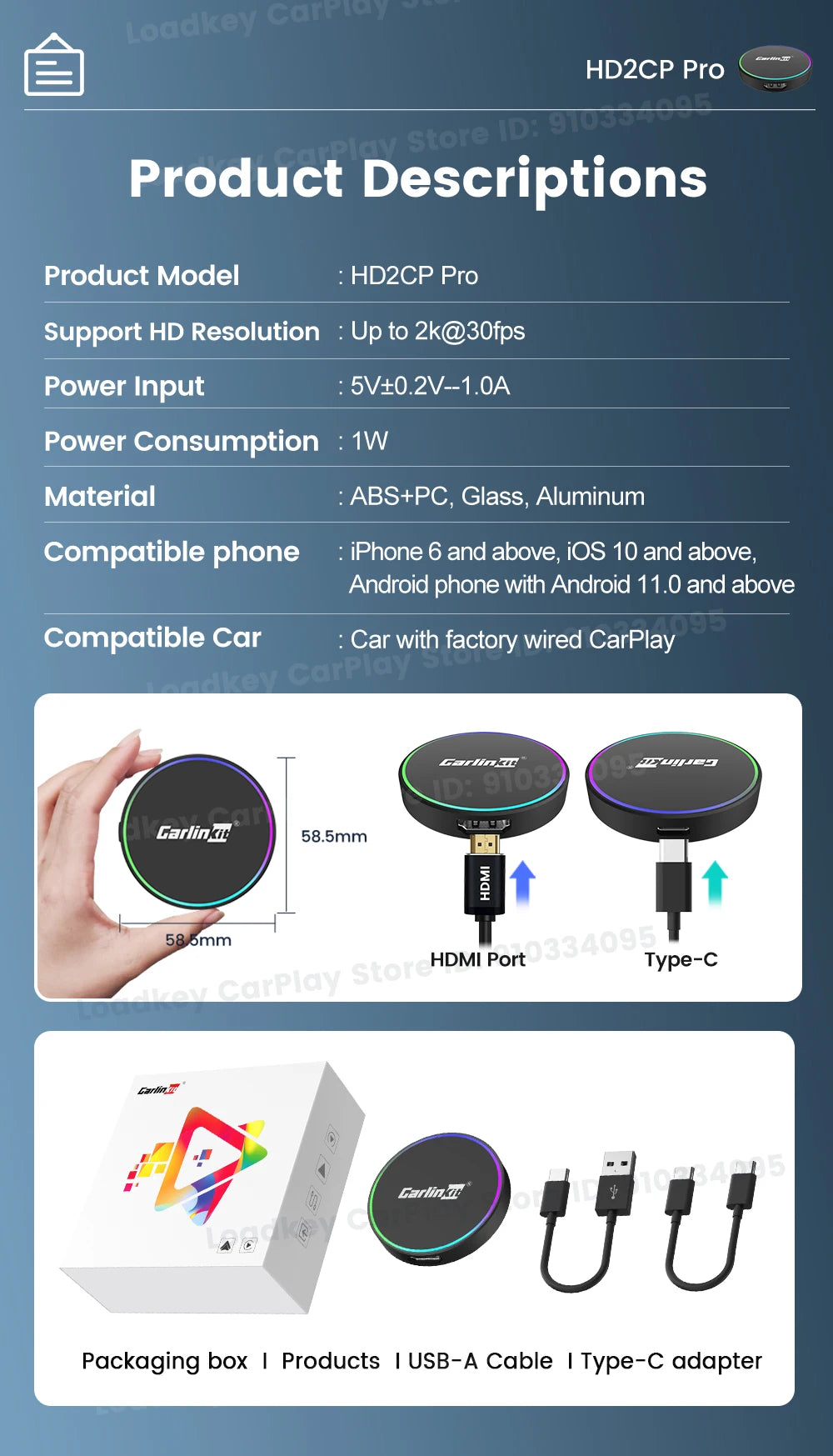 2026 CarlinKit HD2CP Pro CarPlay to HDMI Wireless Adapter CarPlay Android Auto 2K HDMI Input Support Tv Stick Laptop Tv Box 5.0
