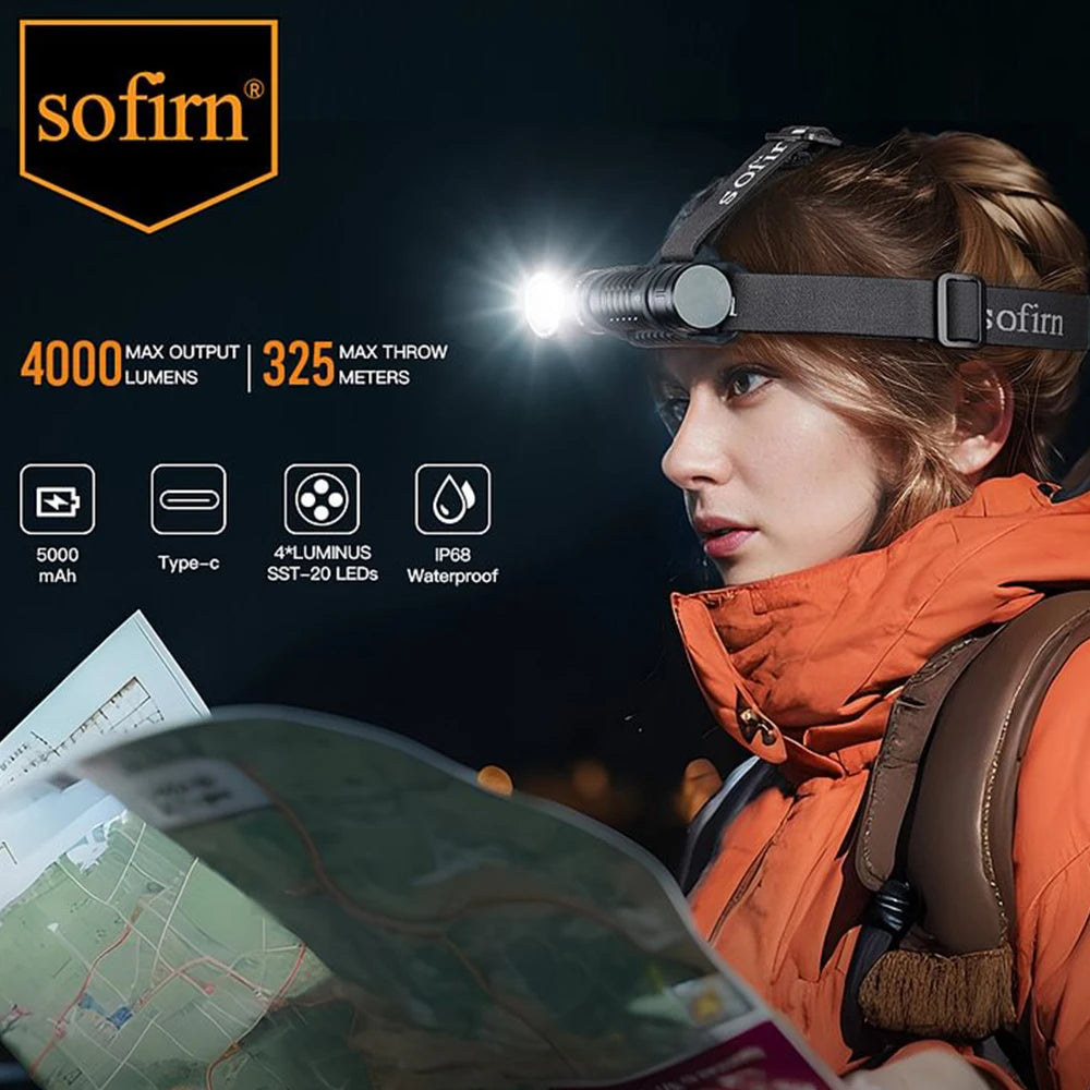 HS41 Headlamp 4000lm 21700 USB C Rechargeable with SST20 LED Torch Display with Magnetic Tail Flashlight