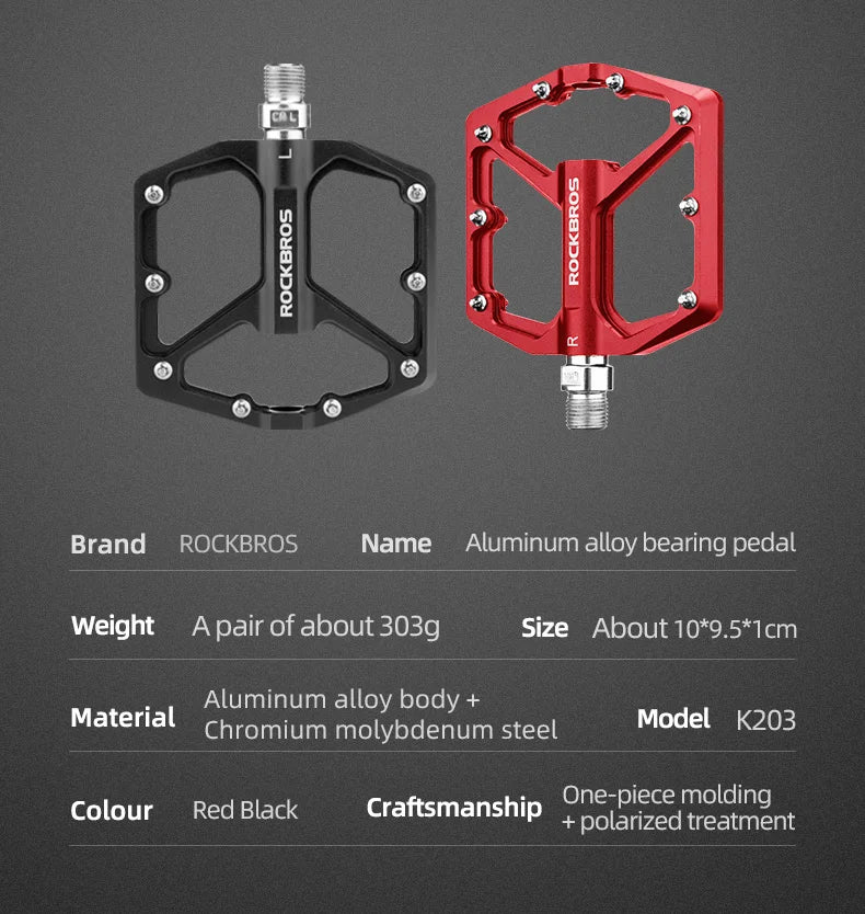 ROCKBROS Bike Pedals Aluminum Alloy MTB Road Anti-slip Ultralight Sealed Bearing One-piece Molding Anti-oxidation Bicycle Pedals