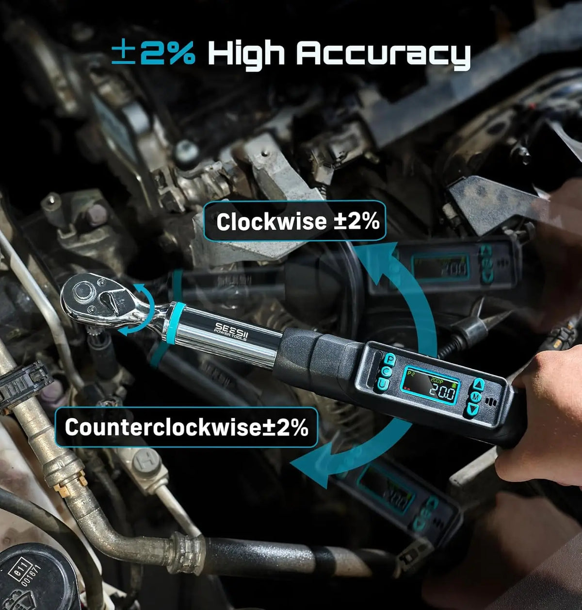 SEESII D2 Lite Pro 3/8" Digital Torque Wrench 220Nm LCD Display Real-Time & Peak Modes Preset & Data Storage Dual Alarm for Bicycle Car