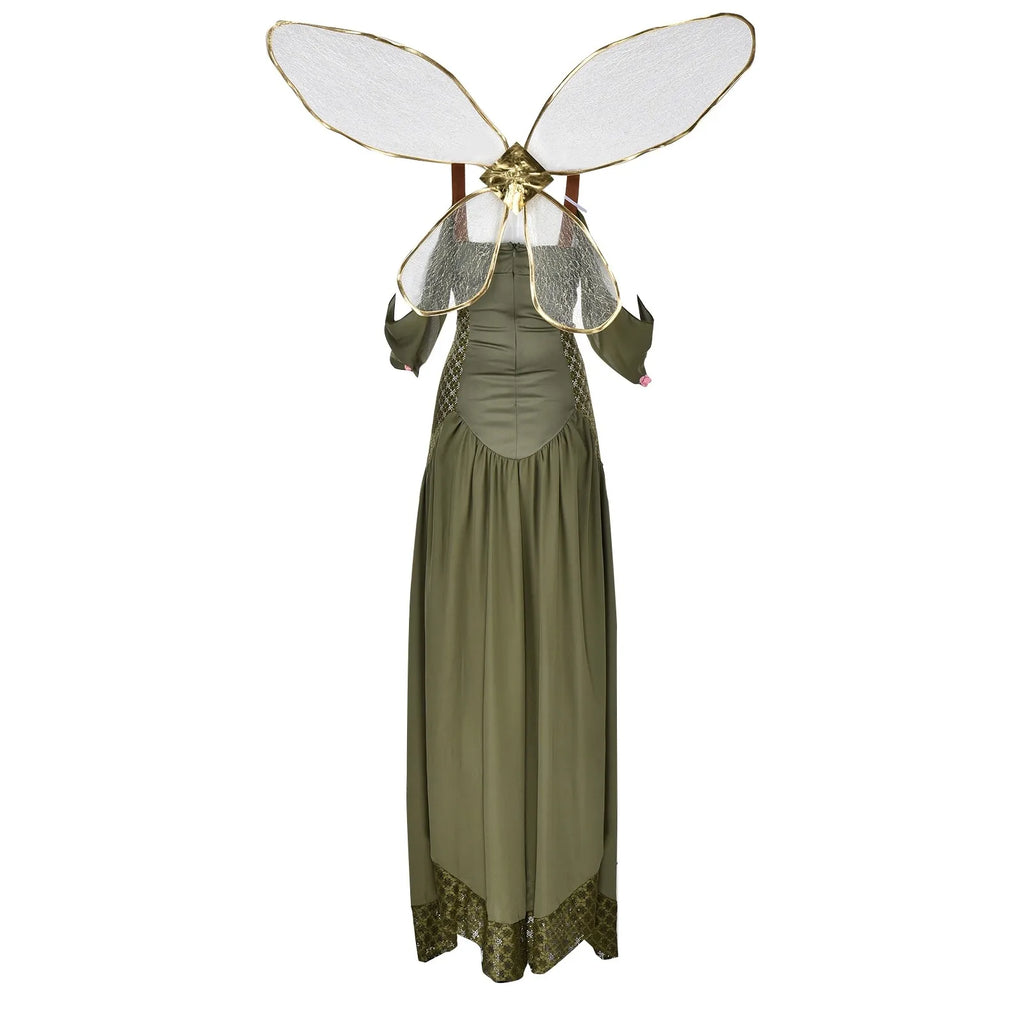 Green Fairy Wing Dresses for Women Halloween Cosplay Costumes Cos Fairy Princess Medieval Corset Long Dress Lace Up Party Dress
