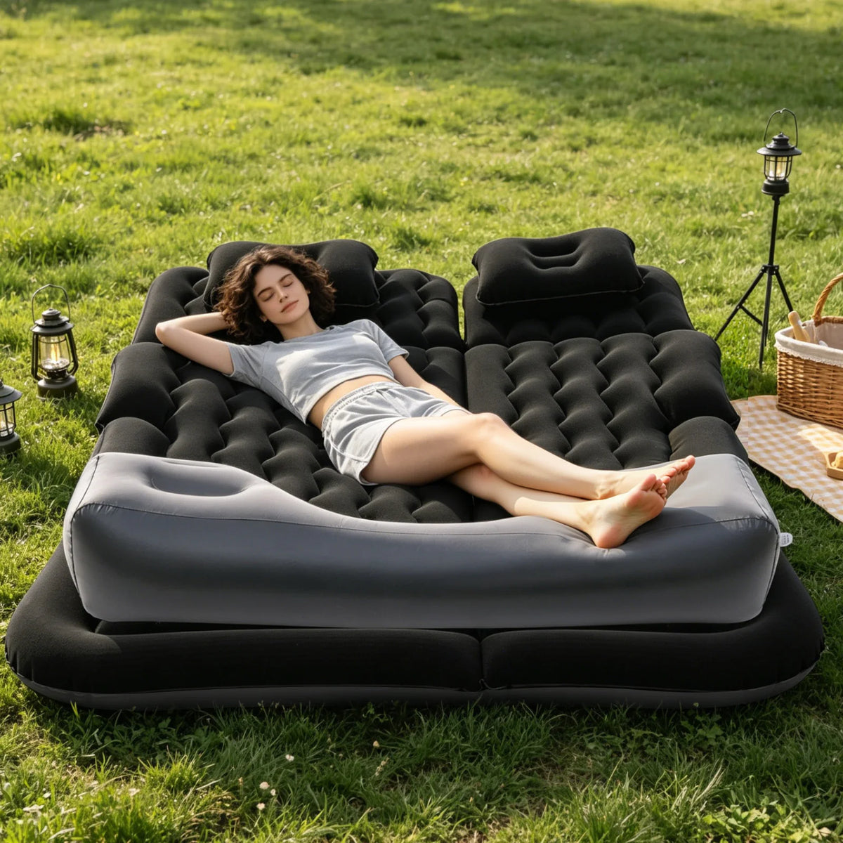 Inflatable SUV and Truck Back Seat Air Mattress with Pump and Pillow, Camping Car Bed