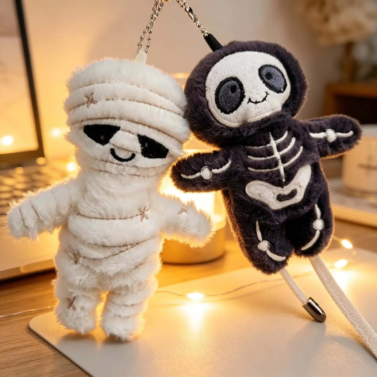 Halloween Mummy and Skeleton Plush Keychain