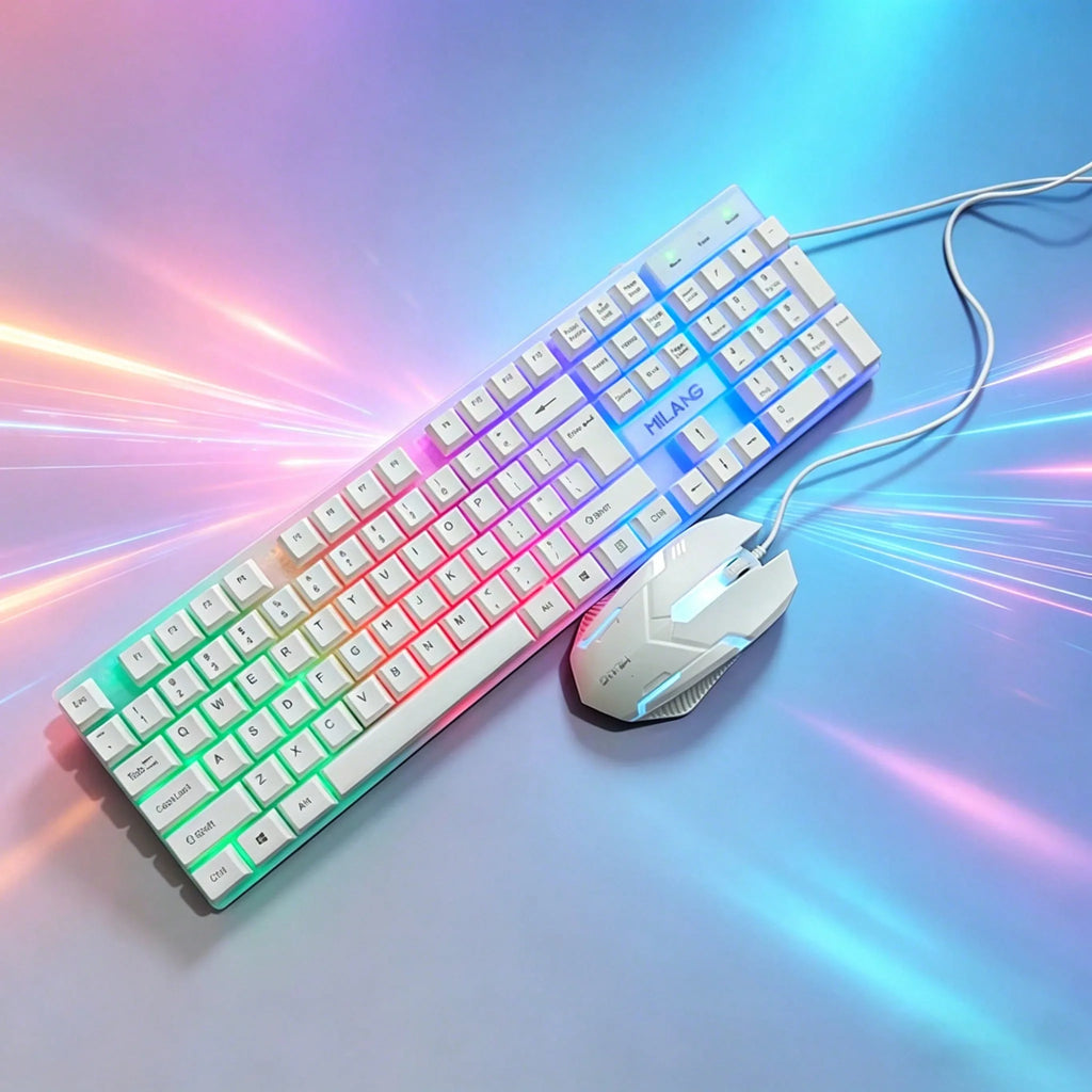 1pcsRGB Backlit Gaming Keyboard and Mouse Set, Wired 104-Key Mechanical-Feel Keyboard with LED Lighting, Ergonomic High-Precision Gaming Mouse