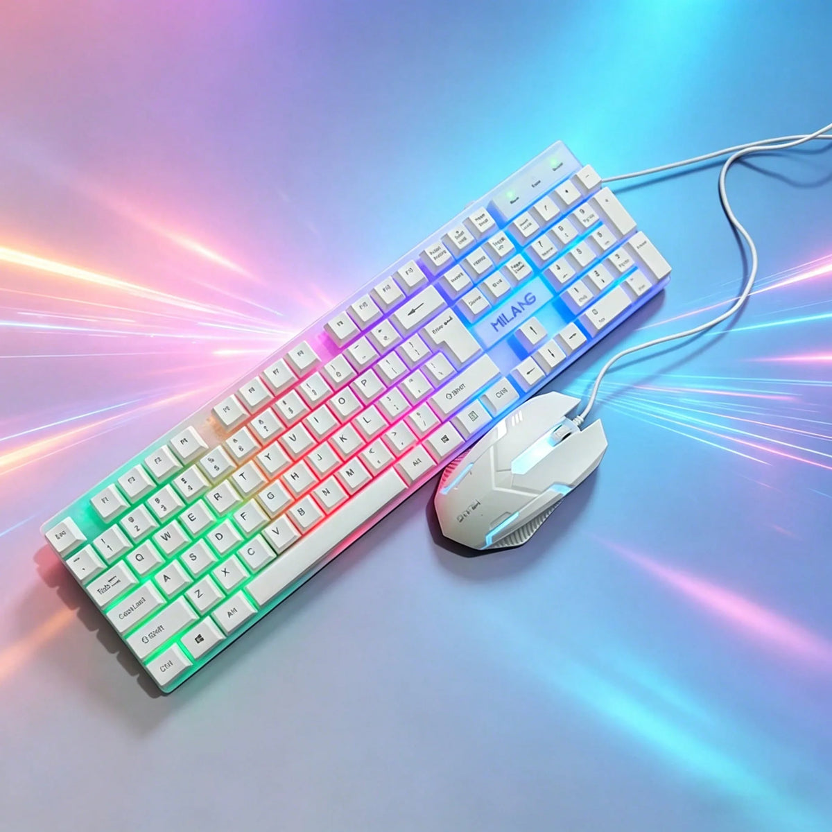 1pcsRGB Backlit Gaming Keyboard and Mouse Set, Wired 104-Key Mechanical-Feel Keyboard with LED Lighting, Ergonomic High-Precision Gaming Mouse