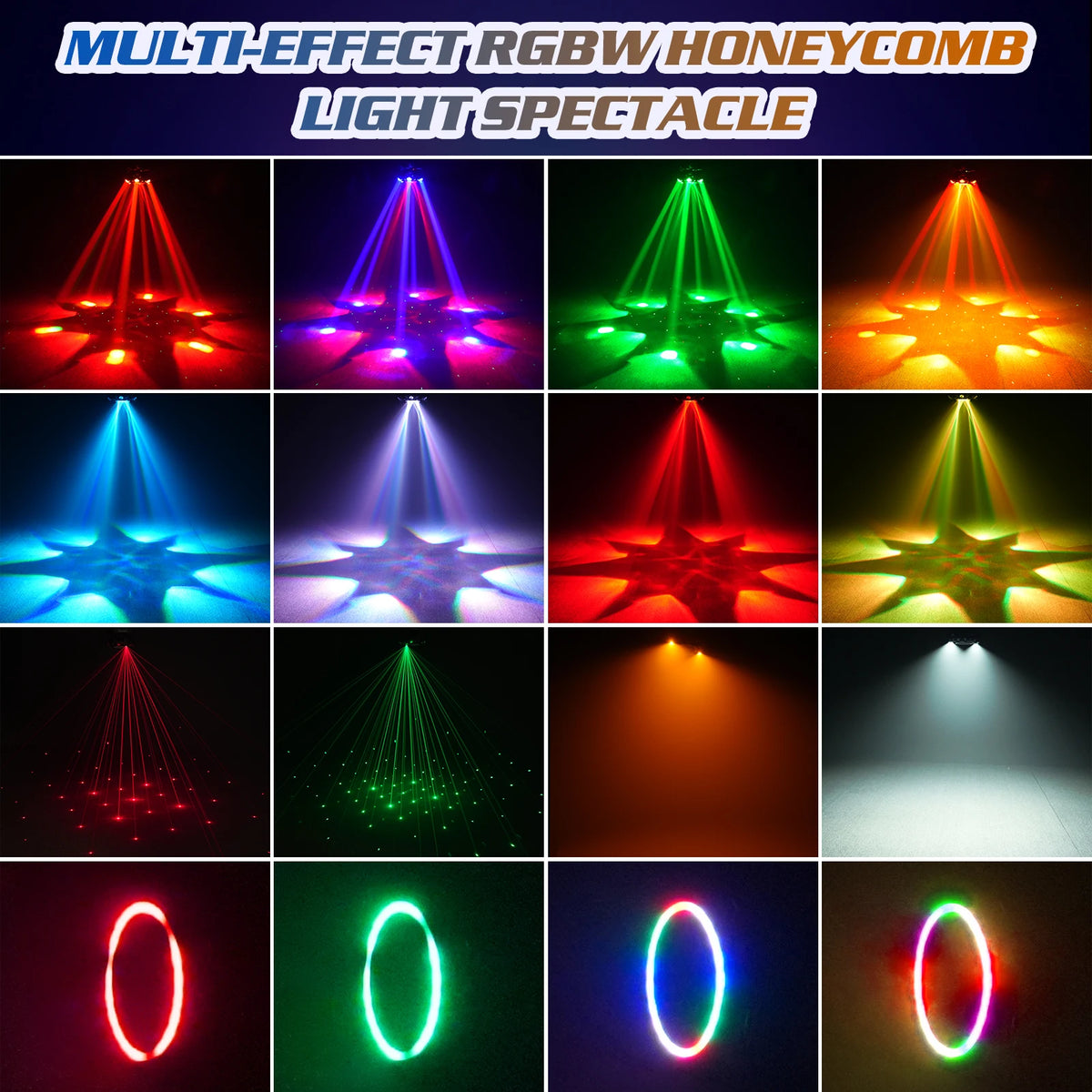 150W 6-Arm RGBW Beam Moving Head Light with Strip Effect Stage Light DMX512 Honeycomb Beam Strobe Effect for DJ Party