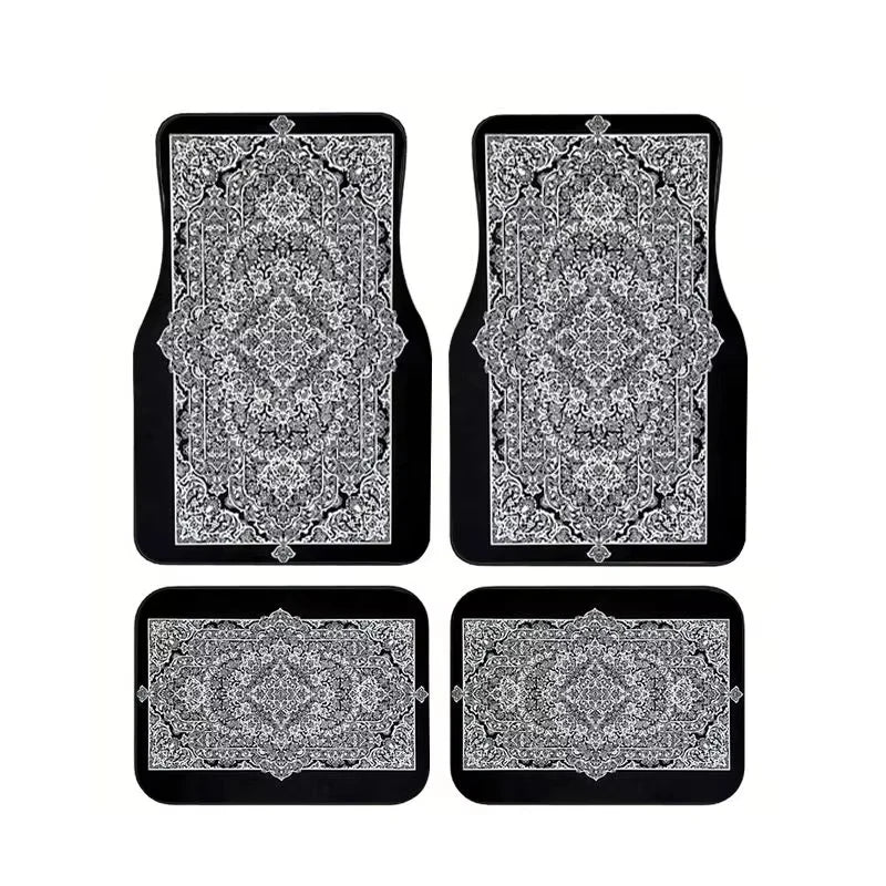Red Bohemian Paisley Car Floor Mats, 4-Piece Universal Anti-Slip Auto Carpet Set