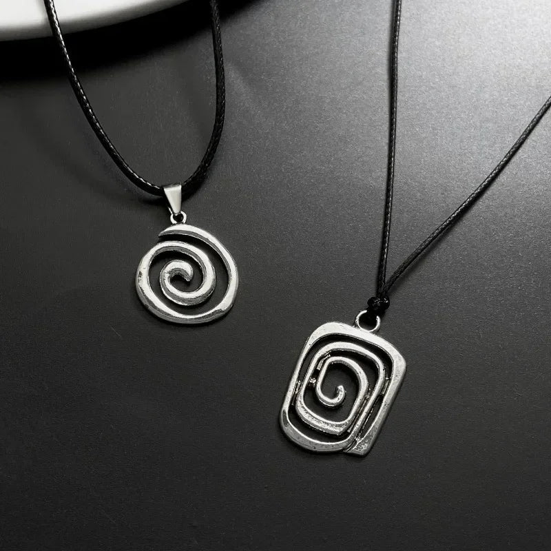 Vintage Spiral Vortex Pendant Necklace Hand-woven Leather Rope Necklace for Women Boho Goth Necklace Fashion 2026 Y2K Jewelry