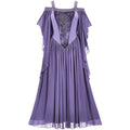 Women's Medieval Drama Halloween Cosplay Dress Off The Shoulder Batwing Sleeve Solid Color Patchwork Embroidery Long Dress