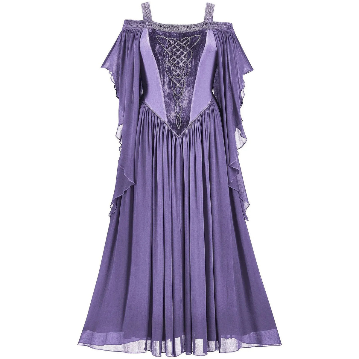 Women's Medieval Drama Halloween Cosplay Dress Off The Shoulder Batwing Sleeve Solid Color Patchwork Embroidery Long Dress