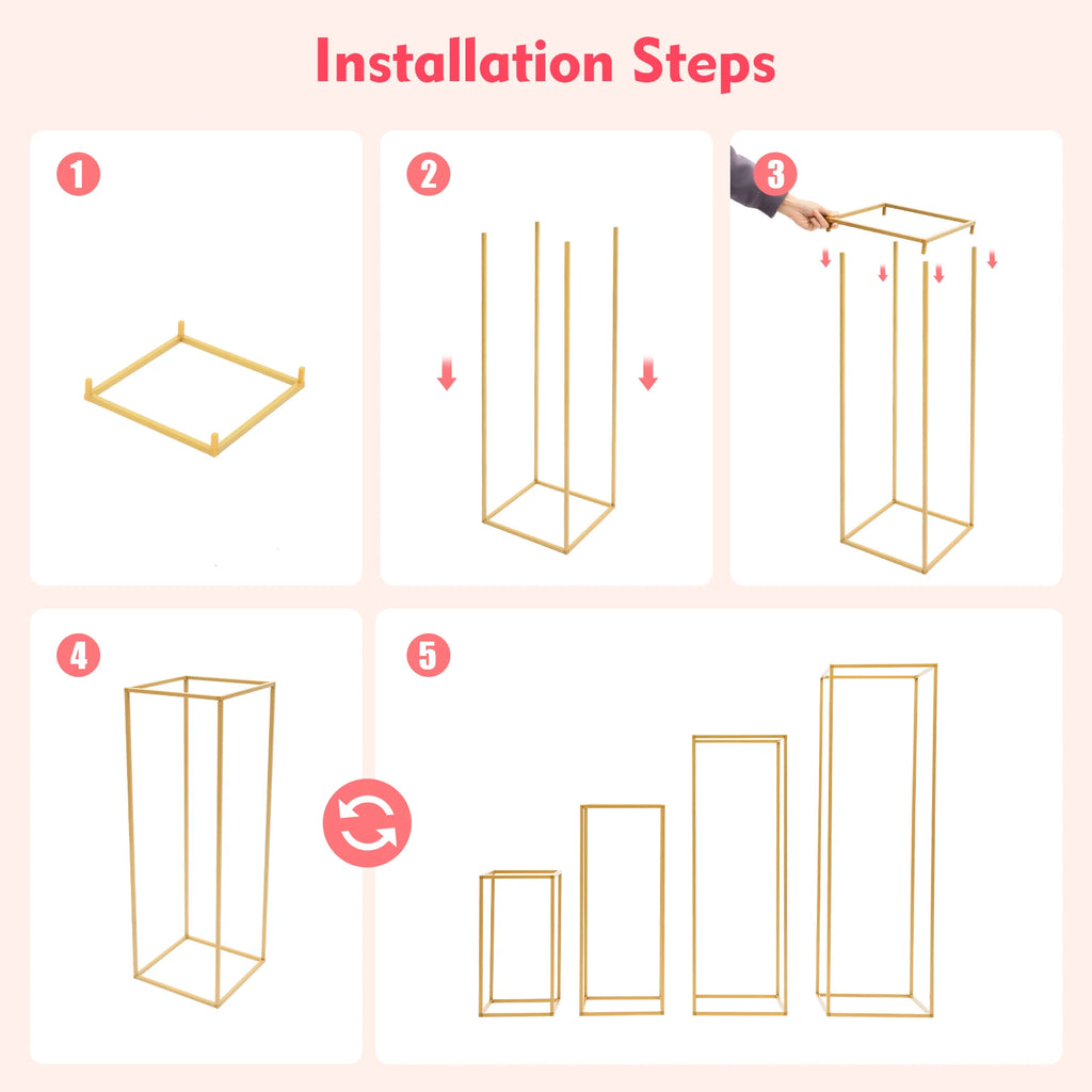 4Pcs Wedding Flower Stand Set Gold Metal Column Rack Party Decor Balloon Display Holder Centerpiece Vase Pillar 40+60+80+100cm