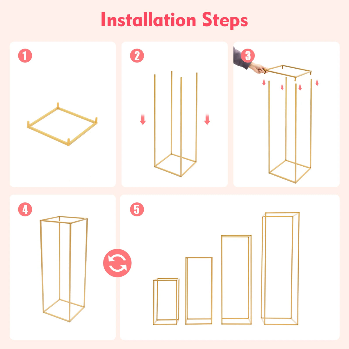 4Pcs Wedding Flower Stand Set Gold Metal Column Rack Party Decor Balloon Display Holder Centerpiece Vase Pillar 40+60+80+100cm