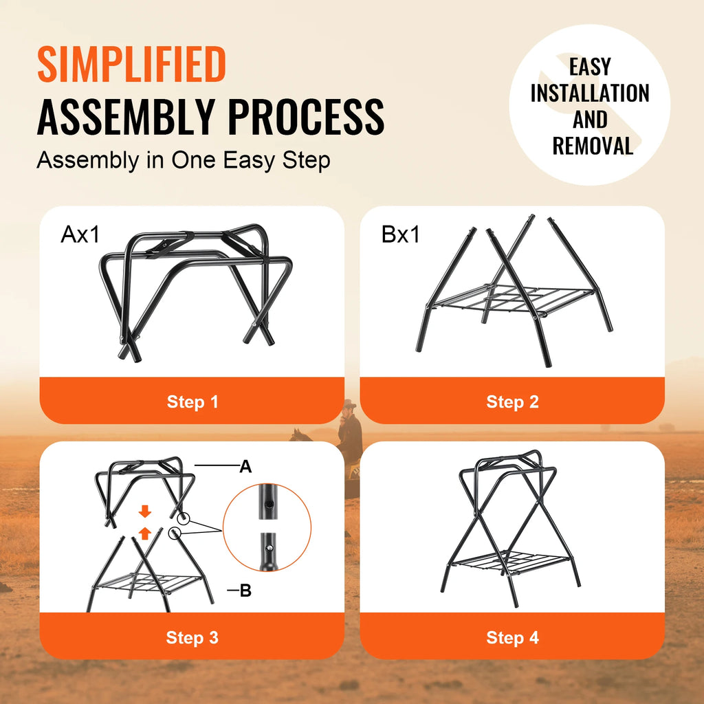 SucceBuy Folding Saddle Rack 28 x 19 x 37.5 in Freestanding Horse Saddle Stand Steel Saddle Rack for English & Western Saddles