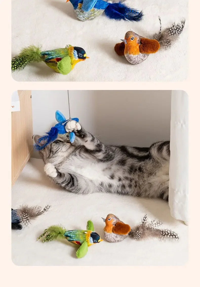 Hanging Bird Cat Toy with Catnip, Interactive Squeaky Self-Play Teaser for Kittens