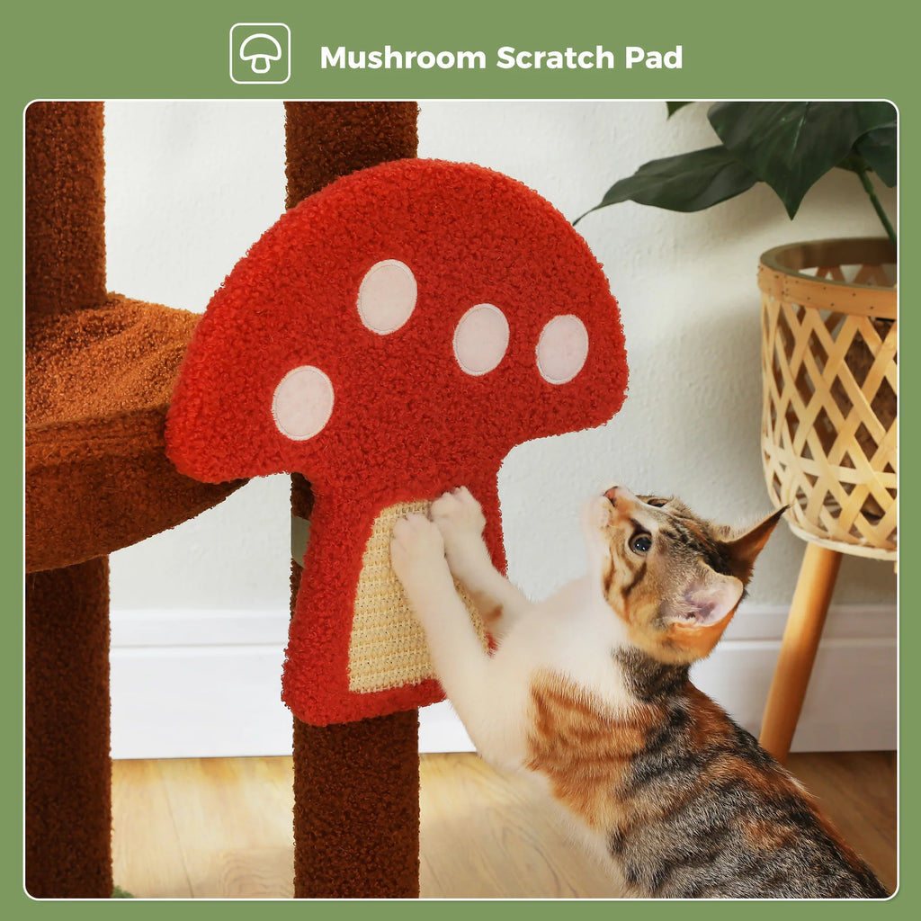 Multi-Level Cat Tree with Scratching Posts Removable Scratcher Large Cat Condo Hammock Mushroom Cat Tower for Indoor Cat Toys