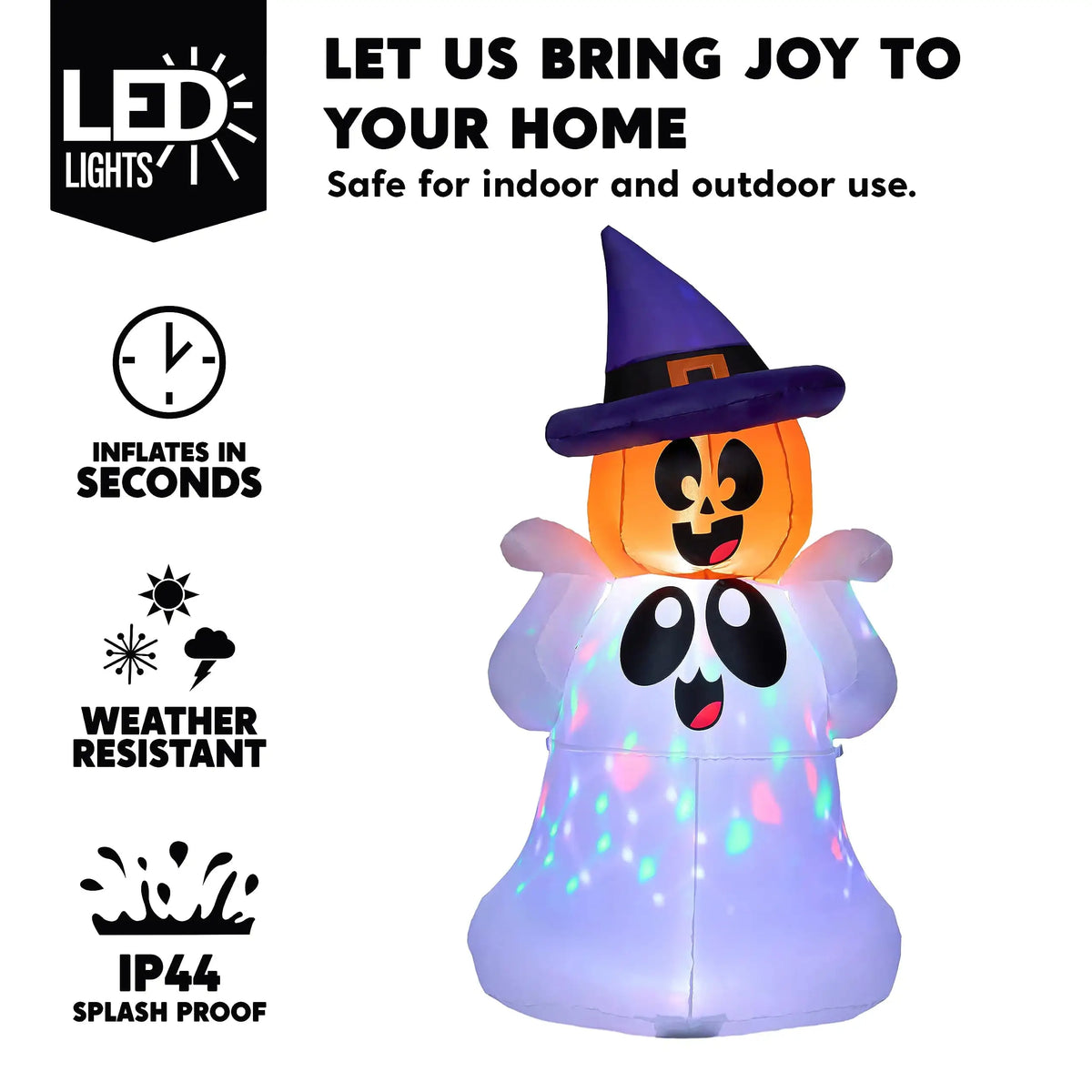 Halloween 5 ft Inflatable Pumpkin Ghost with Color LED Lights