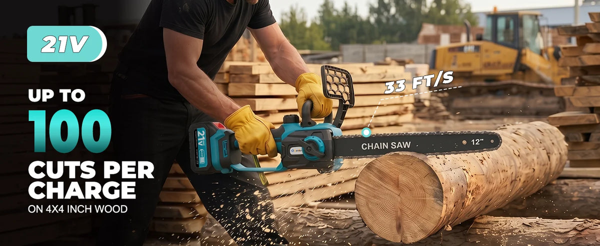 12 in Electric Chainsaw Cordless, 21v,2x4000mah Battery Handheld Chainsaw for Tree Trimming Electric Tree Trimmer Saw