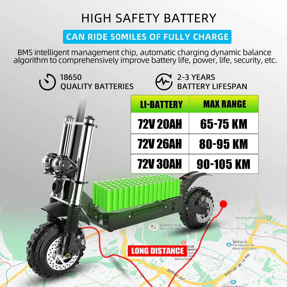 60-85KM/H Fast Electric Scooter for Adults, 1200W-6000W High Power E Scooter Single/Dual Motor, 48V 52V 60V 72V Long Range 40-100KM, 10Ah-30Ah Battery, 11 Inch Off Road Fat Tire All Terrain Electric Scooter with Dual Suspensi