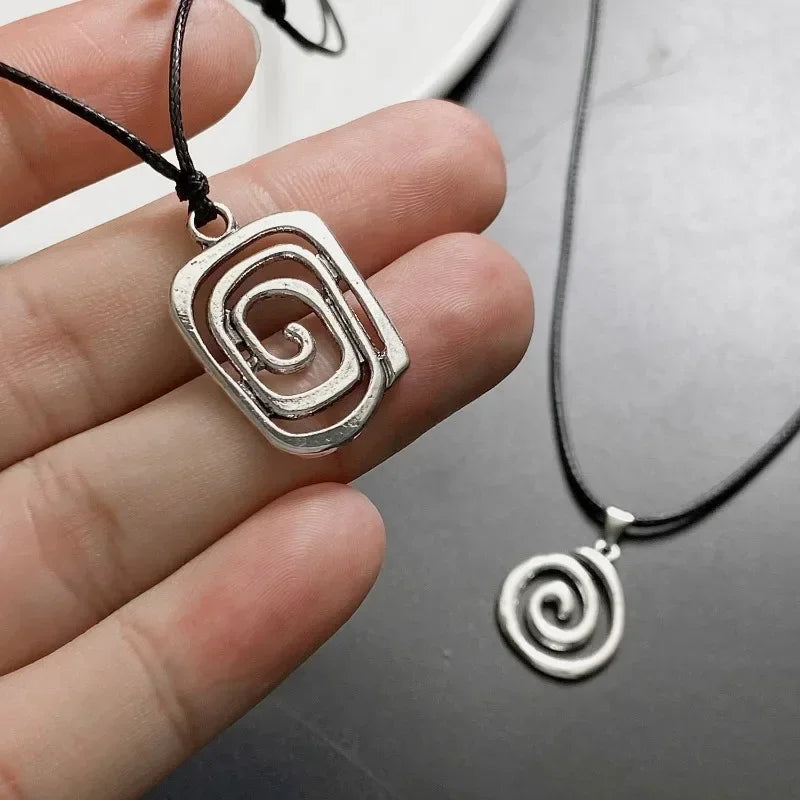 Vintage Spiral Vortex Pendant Necklace Hand-woven Leather Rope Necklace for Women Boho Goth Necklace Fashion 2026 Y2K Jewelry