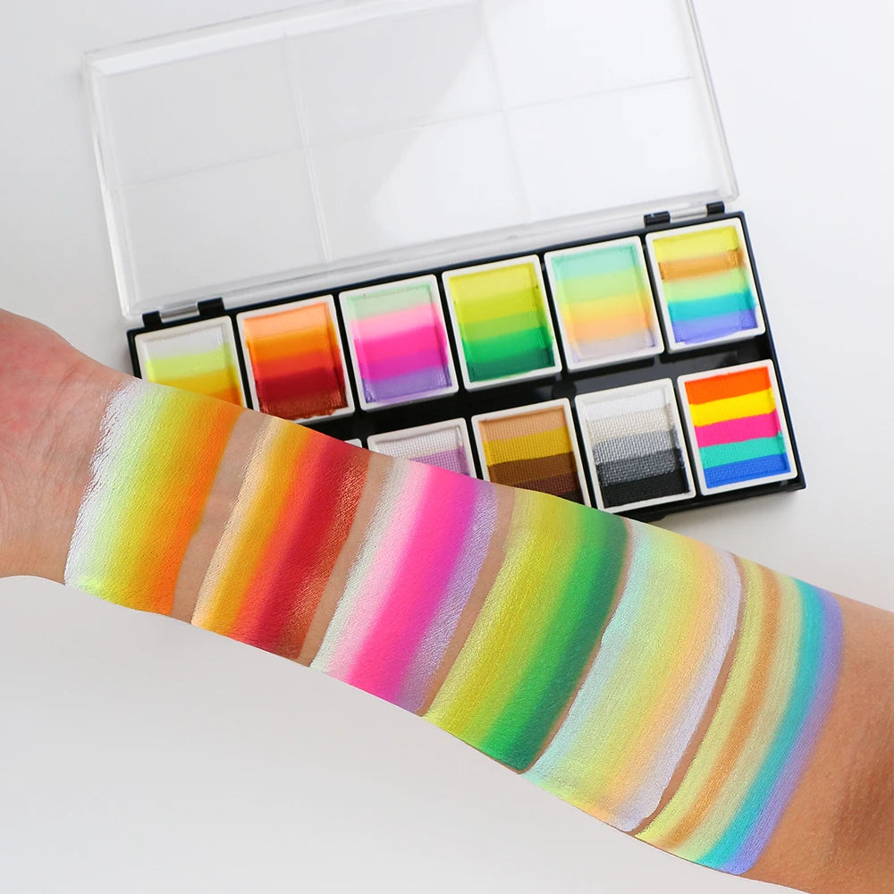 Bowitzki Professional Colorful Dream Gradient Face Paint And Body Paint 12x10gm One Stroke Split Cake Rainbow Halloween