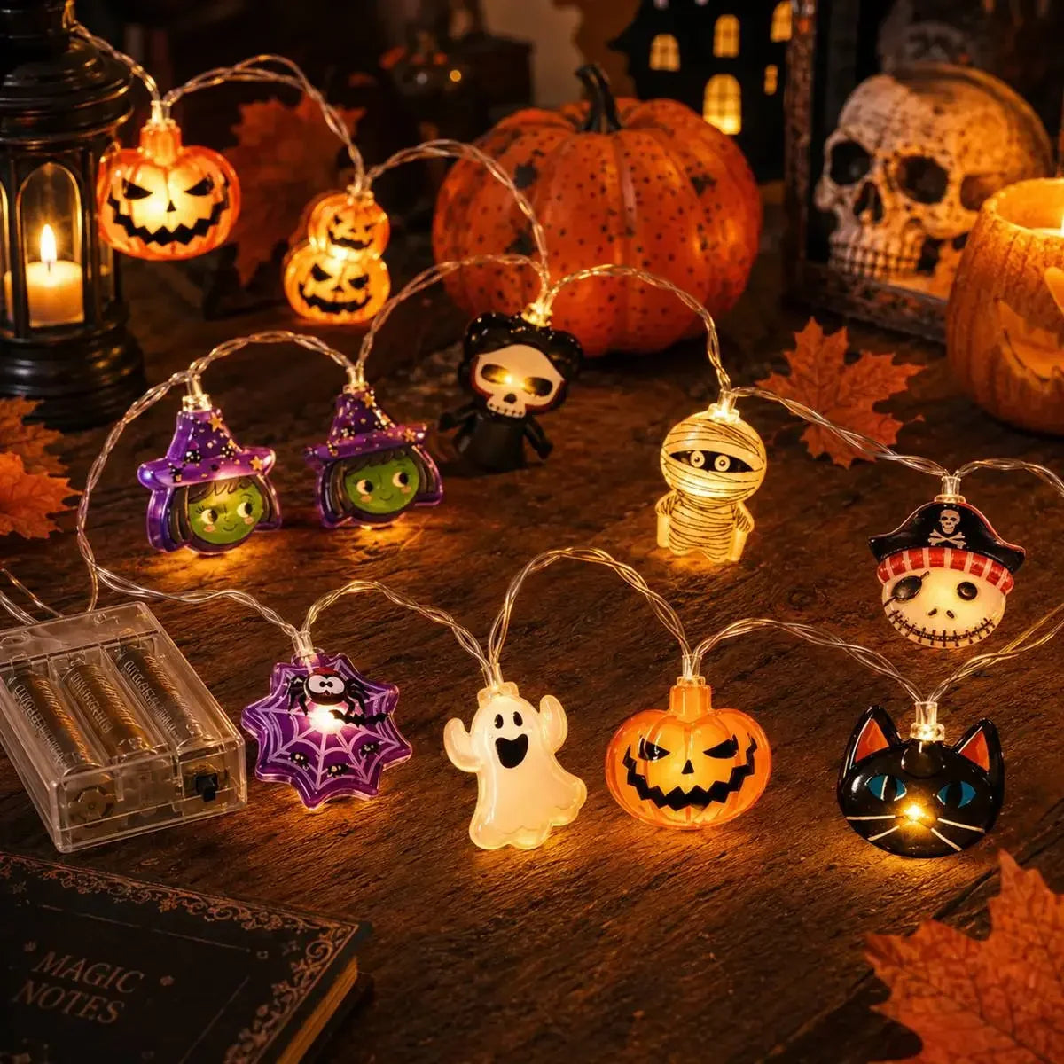 Halloween LED String Lights, Ghost, Pumpkin and Skeleton Fairy Lights for Holiday Decor