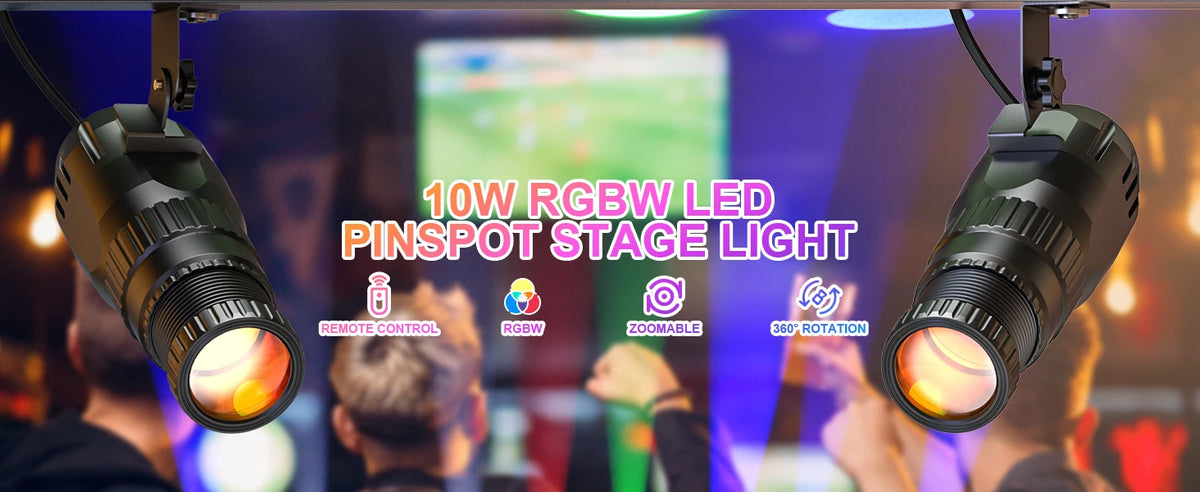 U'King 4Pcs 10W LED Mini Spotlights Manual Focus RGBW Pinspot Stage Lights For DJ Disco KTV Bar Nightclub Show Wedding Party