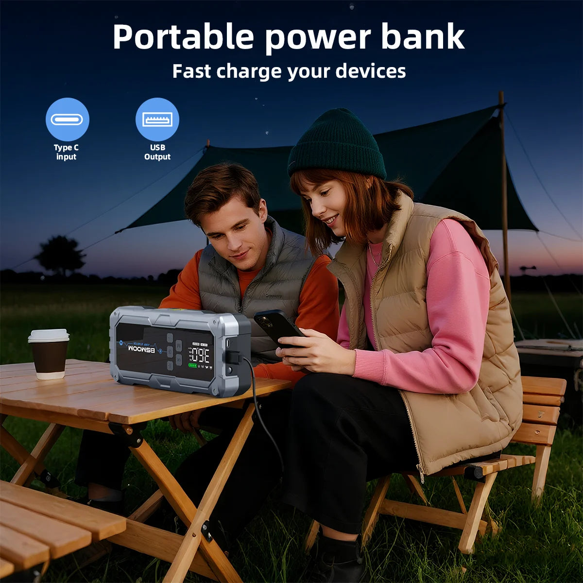 Portable Car Jump Starter with 150PSI Air Compressor, Power Bank and Emergency Battery Booster