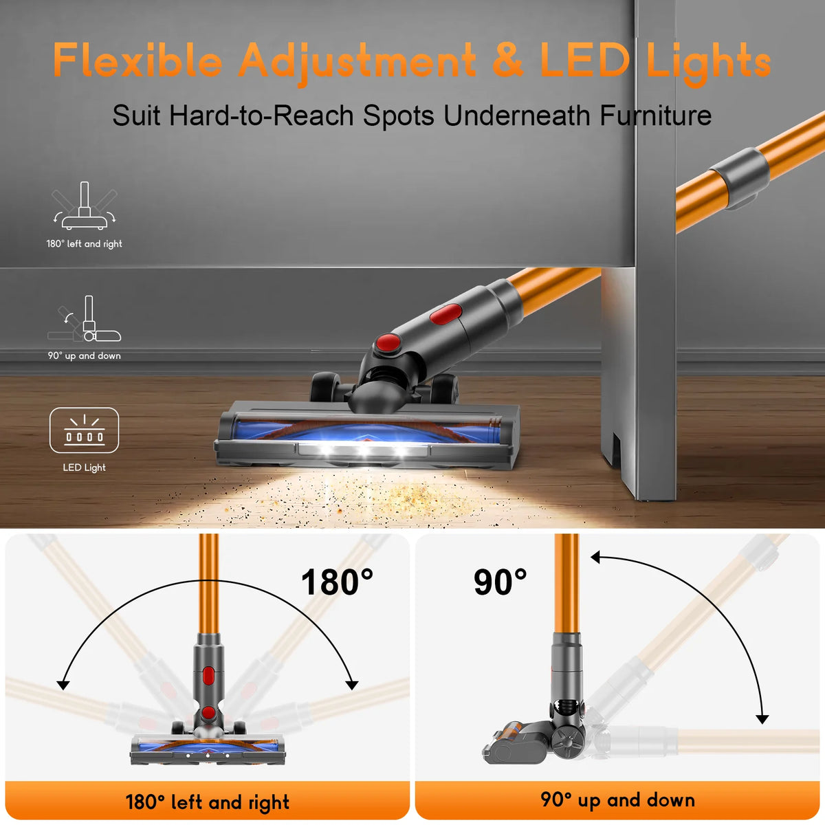 78KPA Cordless Vacuum Cleaner with LED High Power Strong Suction Wet and Dry Handheld Vacuum Cleaner for Fur Rug
