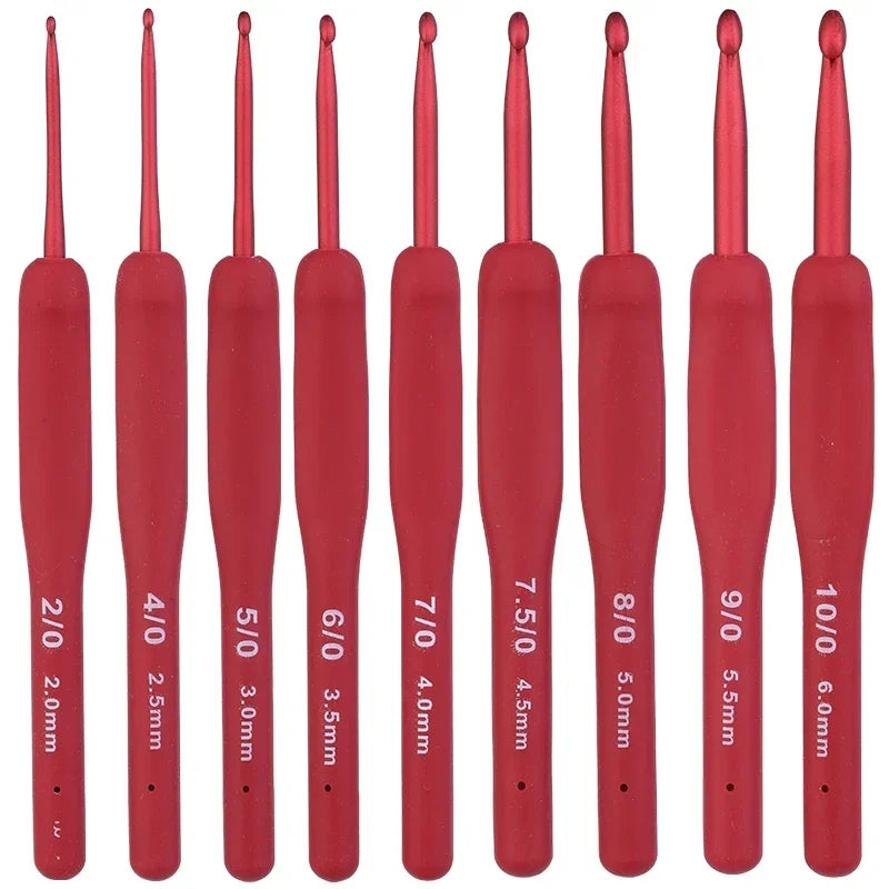 9PCS Red Crochet Hook Ergonomic Handle for Arthritic Hands Extra Long  Knitting Needles for Beginners and Crocheting Yarn