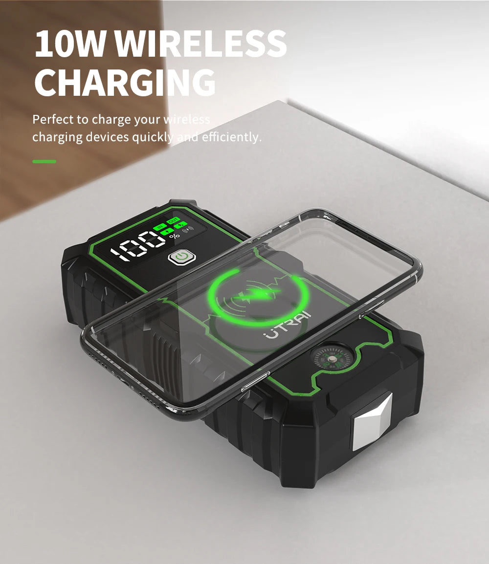 UTRAI Car Jump Starter 4000A Car Battery Starters 16000mAh Portable Power Bank 10W Wireless Charging Propulsion Booster For Car