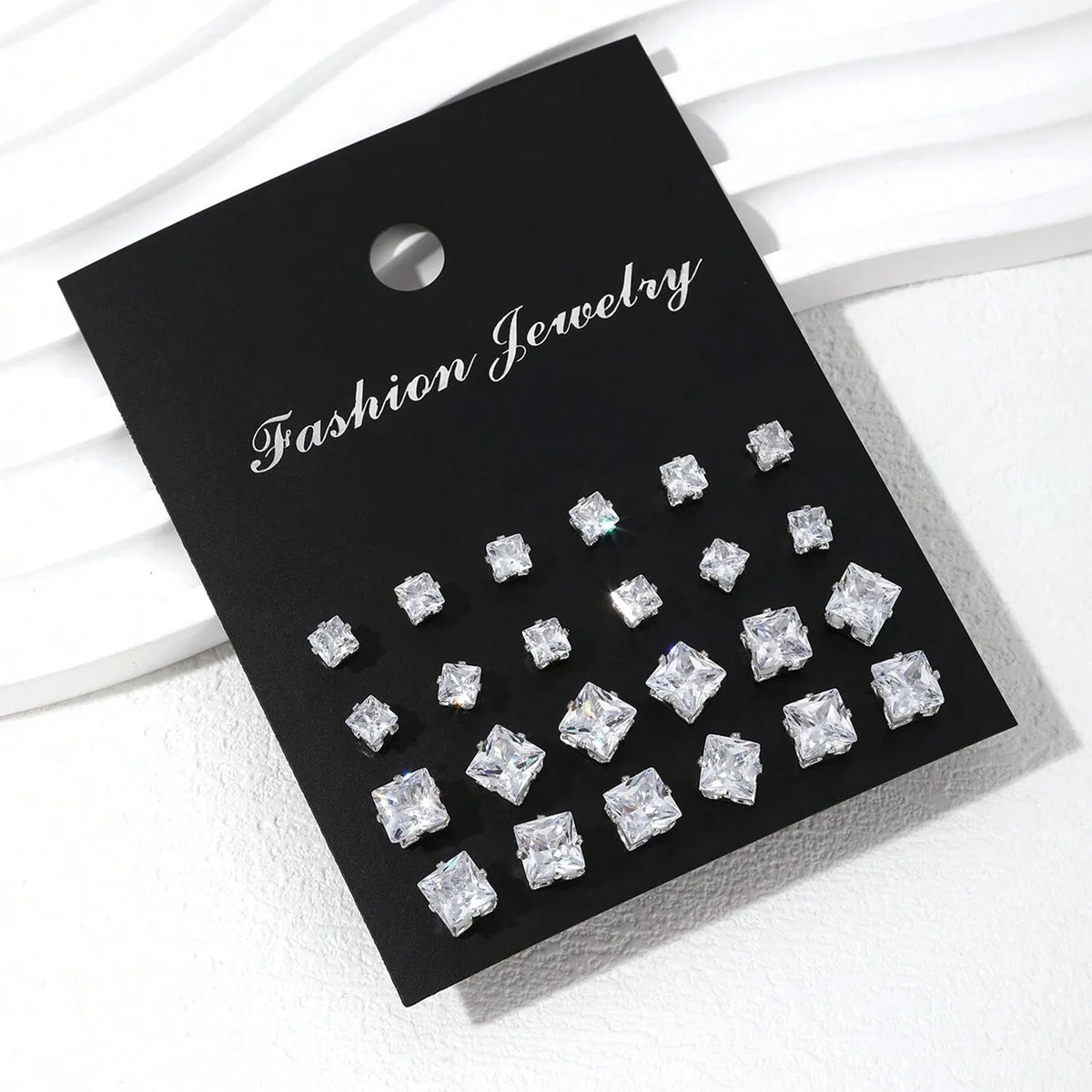 Cubic Zirconia Stud Earrings Set, 12 Pairs
