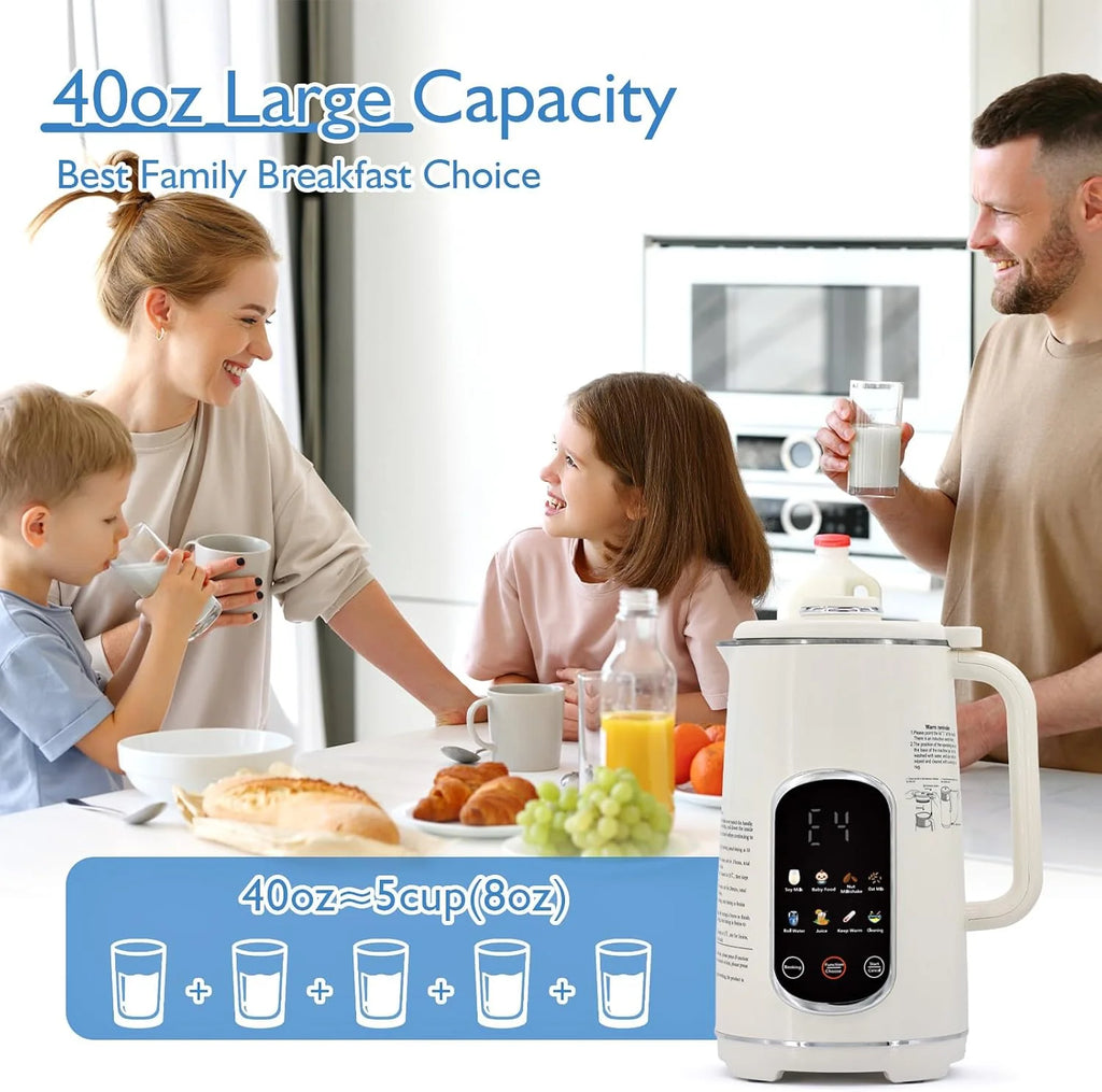 （ stainless steel inner lid）8 in 1 Nut Milk Maker Machine, 42oz IMD Screen Almond Milk Maker, Soy Milk Maker with Self-Cleaning, Delay Start, Keep Warm, Boil Water, Automatic Plant-Based Milk Blender for Soybean, Oat, Coc