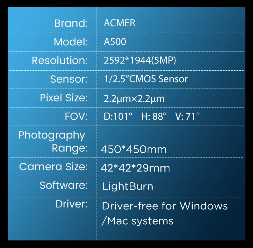 ACMER A500 Lightbrun Camera for ACMER XTOOL SCULPFUN Atomstack Ortur IKIER CREALITY TWO TREES COMGROW Laser Engraving Machine