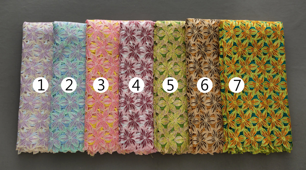 SJD LACE Nigerian Water Soluble Lace Fabric Tricolor Color Embroidered African Guipure Floral Lace for Sewing Wedding Party Evening Dress US Shipping 4632