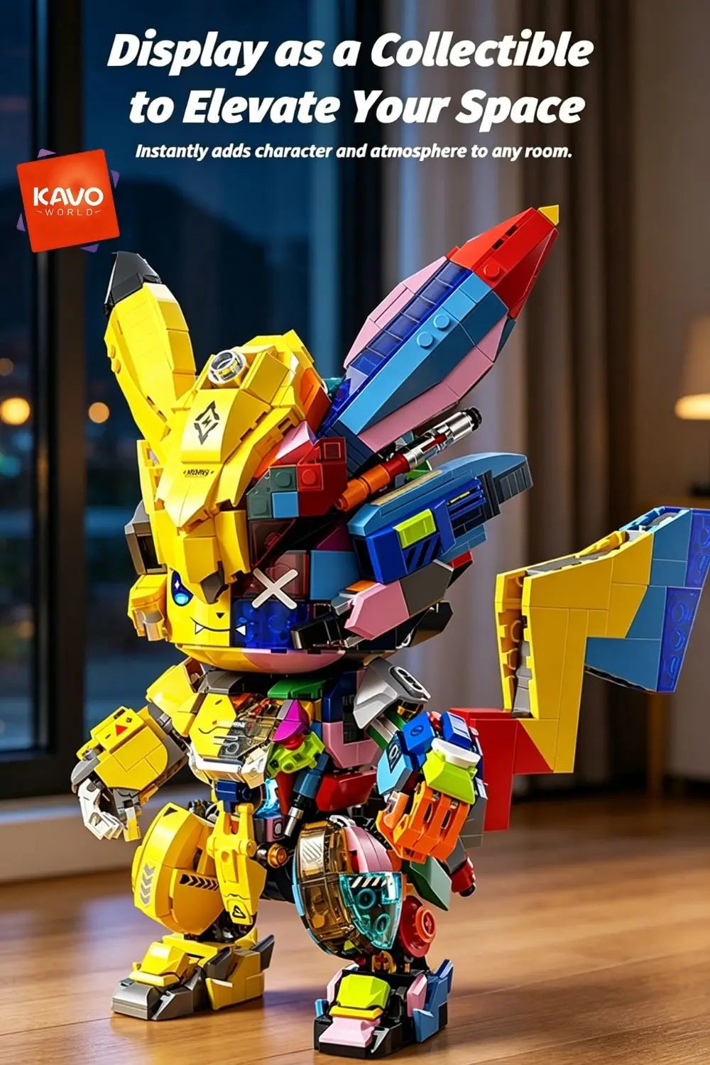 KAVOWORLD 1505PCS Mechanical Mouse Mecha Building Blocks Model Kit 360° Rotatable Tail Articulated Joints DIY Assembly Sci-Fi Figurine Half Cute Punk Construction Toy for Gaming Room Office Decor New Year Holiday Chrismas Gi