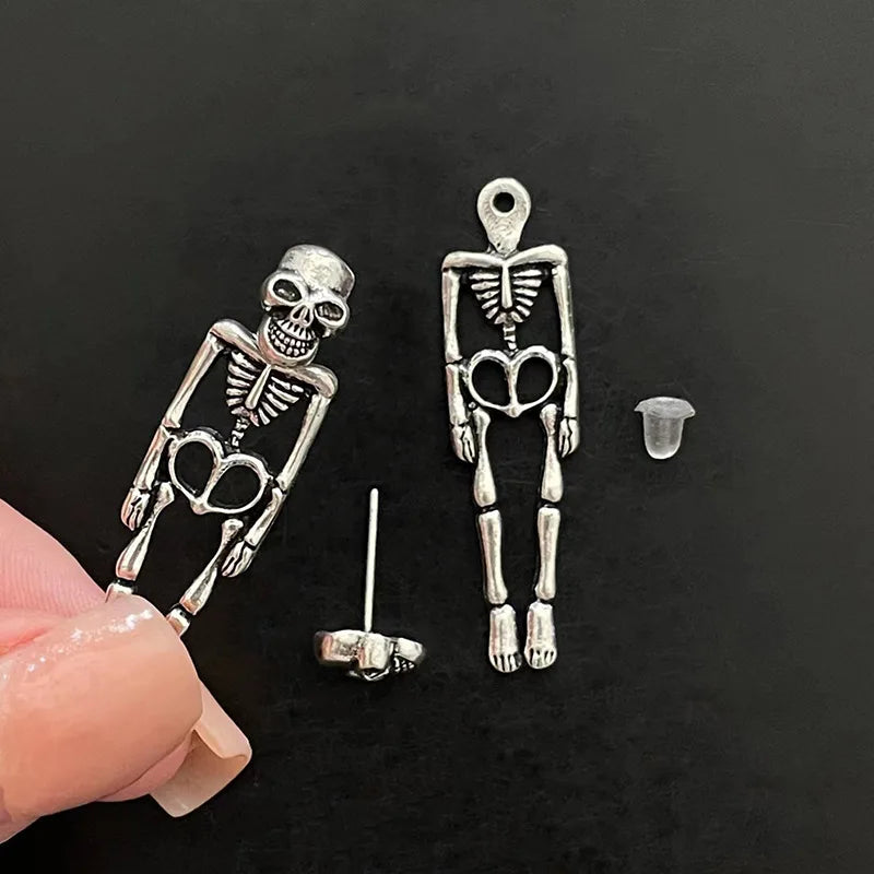 Punk Halloween Earrings for Women, Spooky Skull and Skeleton Dangle Drop Earrings