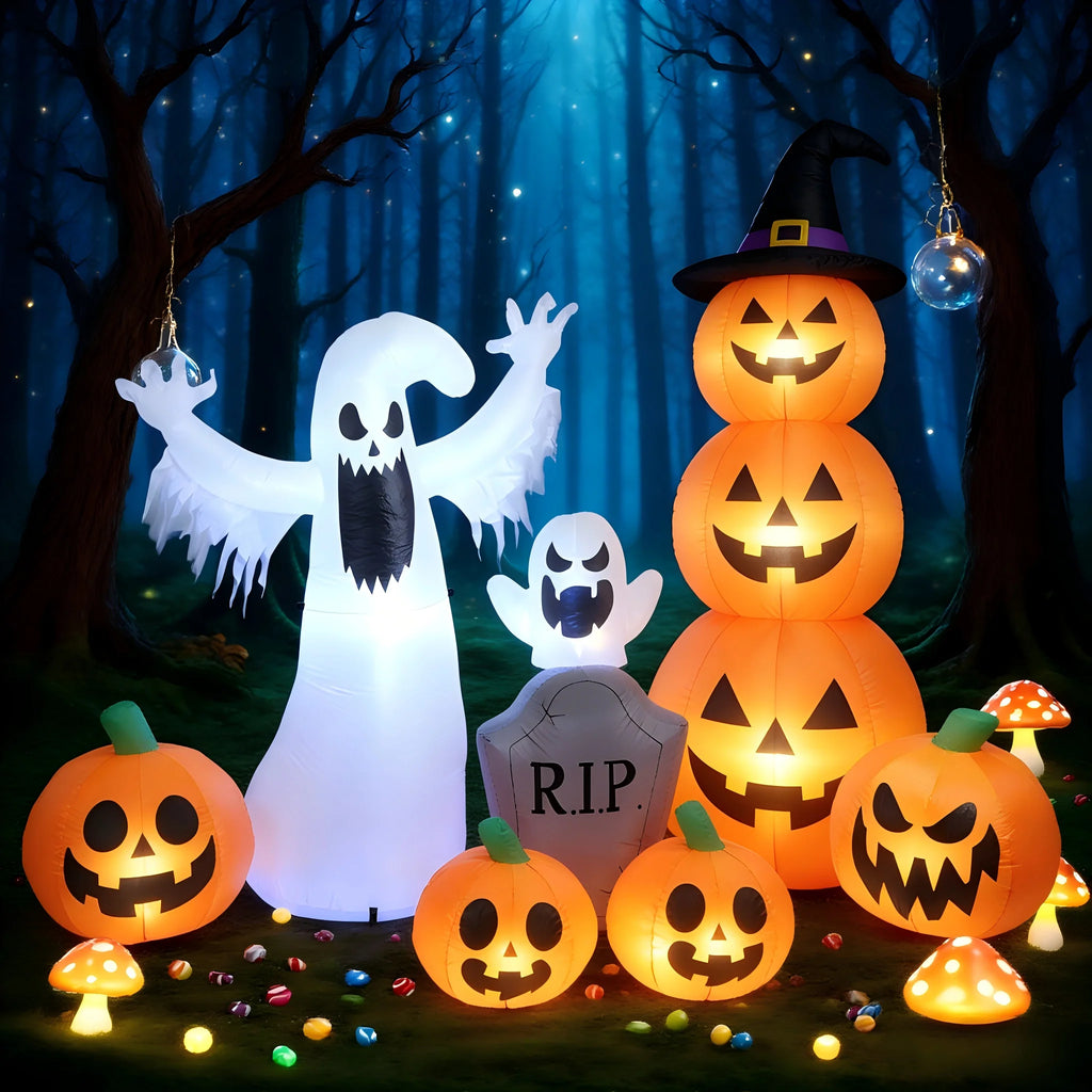 Halloween 7.5 ft Inflatable Ghost and Pumpkin Combo with LED Lights