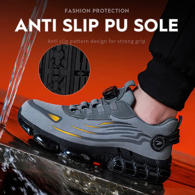 Breathable Lace-Free Safety Work Shoes, Anti-Smash Anti-Puncture Steel Toe Sneakers