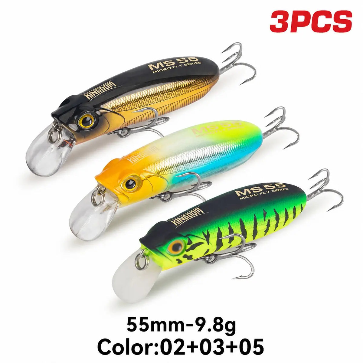 3-Pack Minnow Fishing Lures 55-65mm, Sinking and Floating Hard Baits for Bass