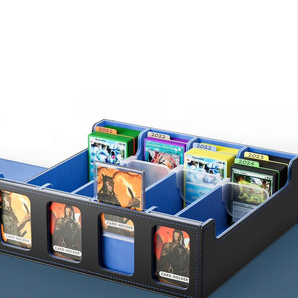 Premium Four-Row Large Capacity Diamond PU Leather Card Storage Box with Double Window Chessboard Design for YU GI OH