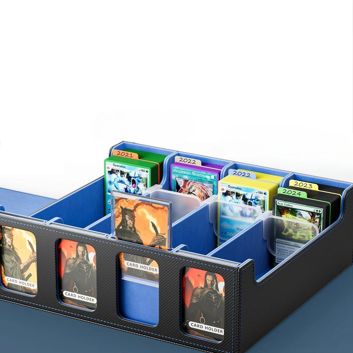 Premium Four-Row Large Capacity Diamond PU Leather Card Storage Box with Double Window Chessboard Design for YU GI OH