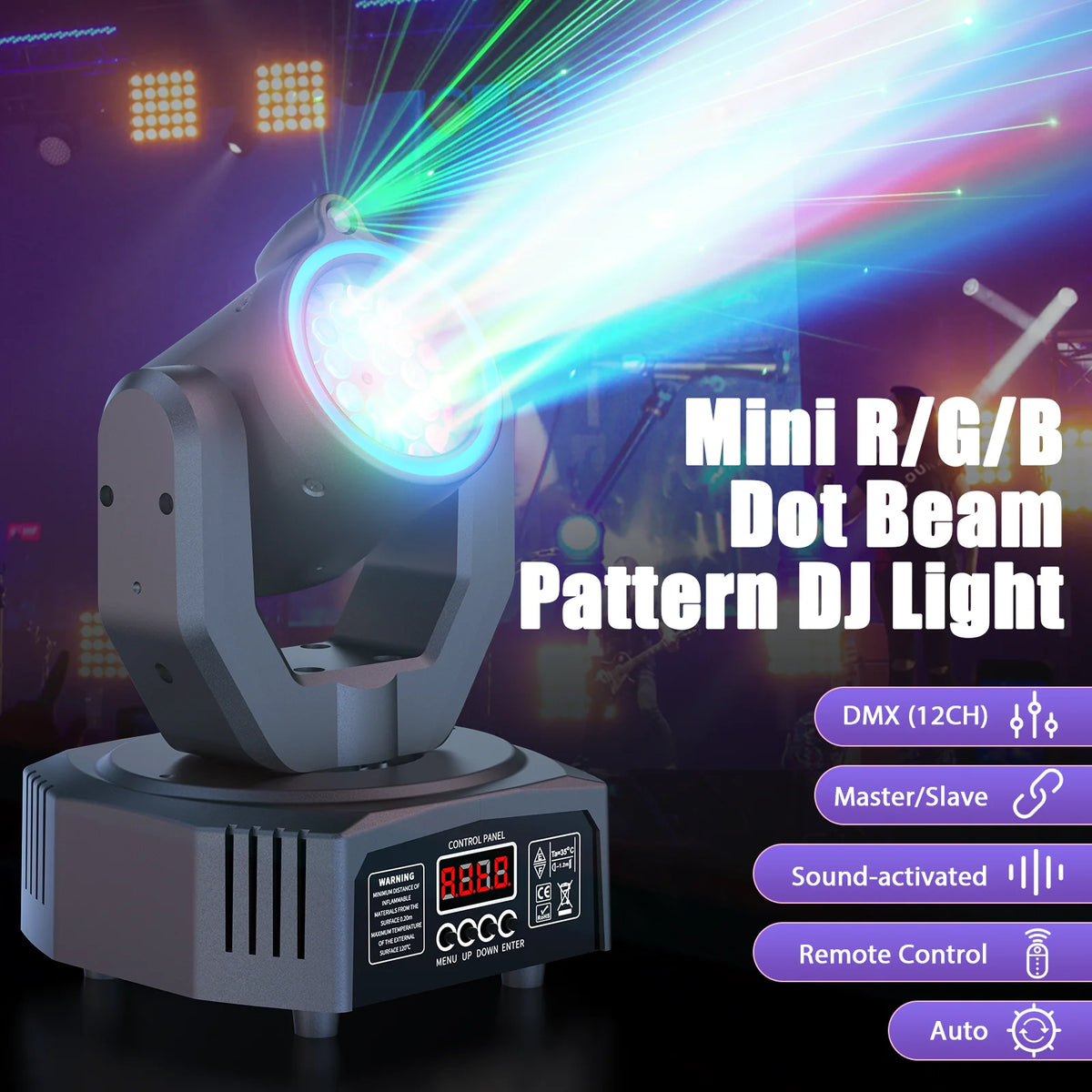 Mini 30W Beam Pattern Moving Head Light RGB DMX Sound Activated Strobe Effect Stage Light for DJ Disco Party Christmas