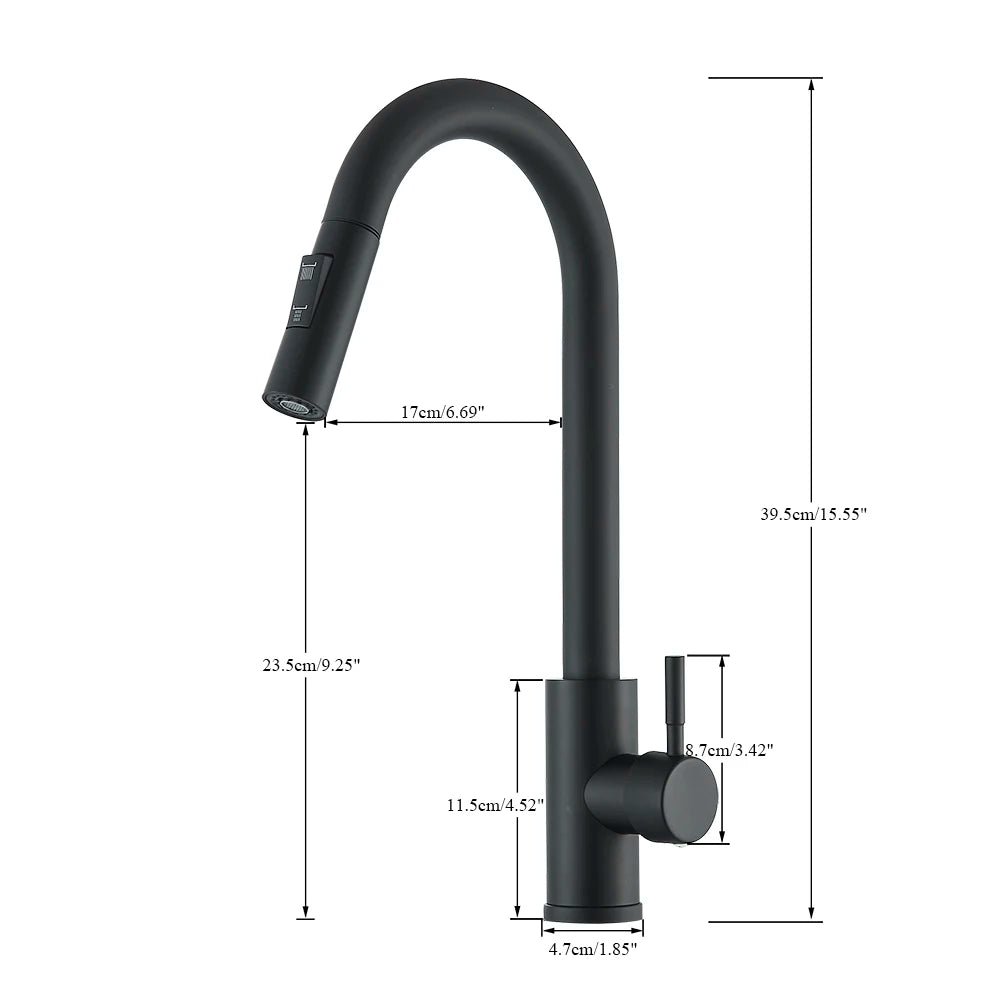 Matte Black Pull-Out Kitchen Faucet with 2 Spray Modes