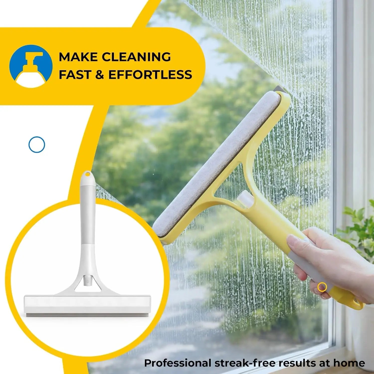 3 in 1 Integrated Window Squeegee with Spray Bottle Multifunctional Handheld Glass Cleaning Tool with Microfiber Scrubber and Silicone Blade Refillable Window Cleaner for Mirrors Shower Doors Tiles Car Windows Multiple Colors