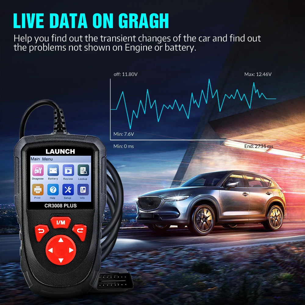 LAUNCH X431 CR3008 PLUS Car Auto OBD2 Diagnostic Tool ARM Scanner DTC Lookup Check Engine Battery Test Lifetime Free Update